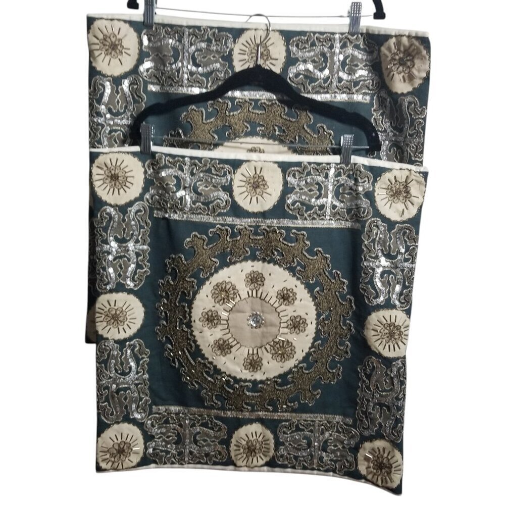 Bundle of  Z Gallerie Green/Cream Embellished Pillow Covers